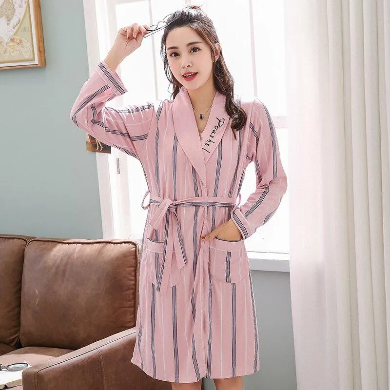2019 Autumn Plus Size 2PCS Sexy Cotton Robes Sets Nightgowns for Women Long Sleeve Night Dress Sleepwear Bathrobe Two Piece
