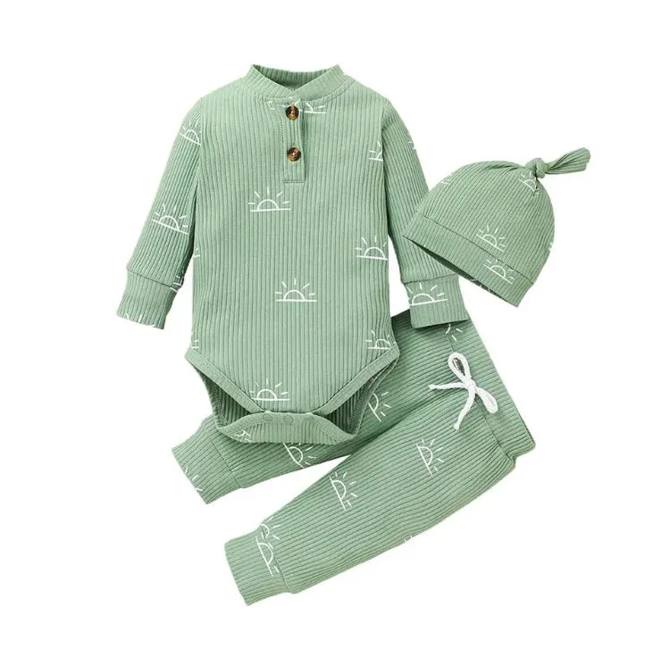 3PCS Baby Boy Clothes Set Spring Autumn Knitted V-neck Romper infant Pants Cap Newborn Outfit 20180077