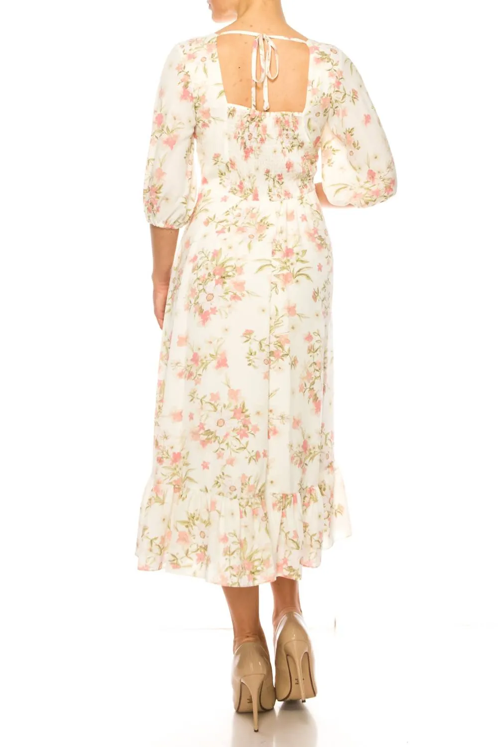 52Seven - Three Quarter Sleeve Floral Midi Dress