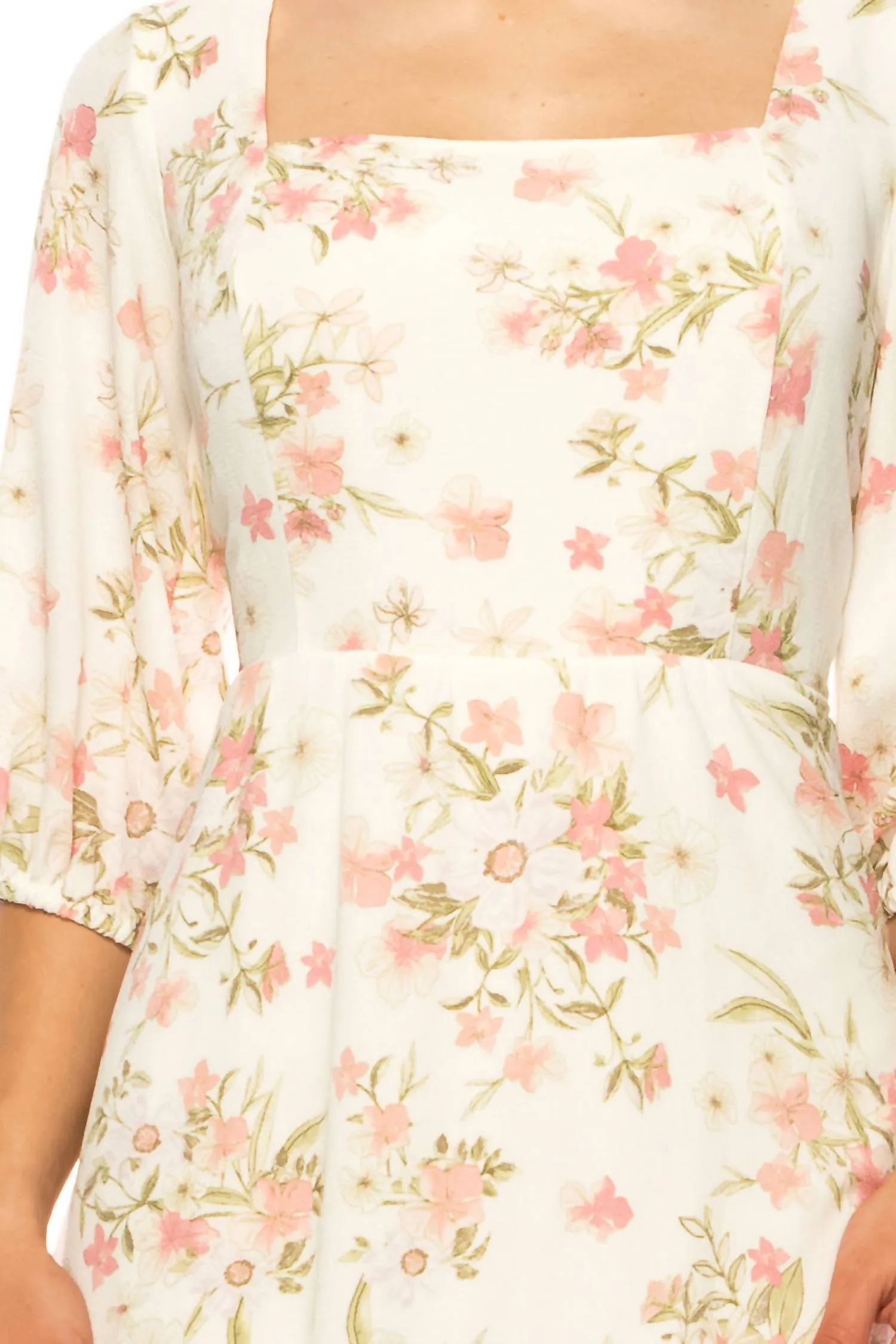 52Seven - Three Quarter Sleeve Floral Midi Dress