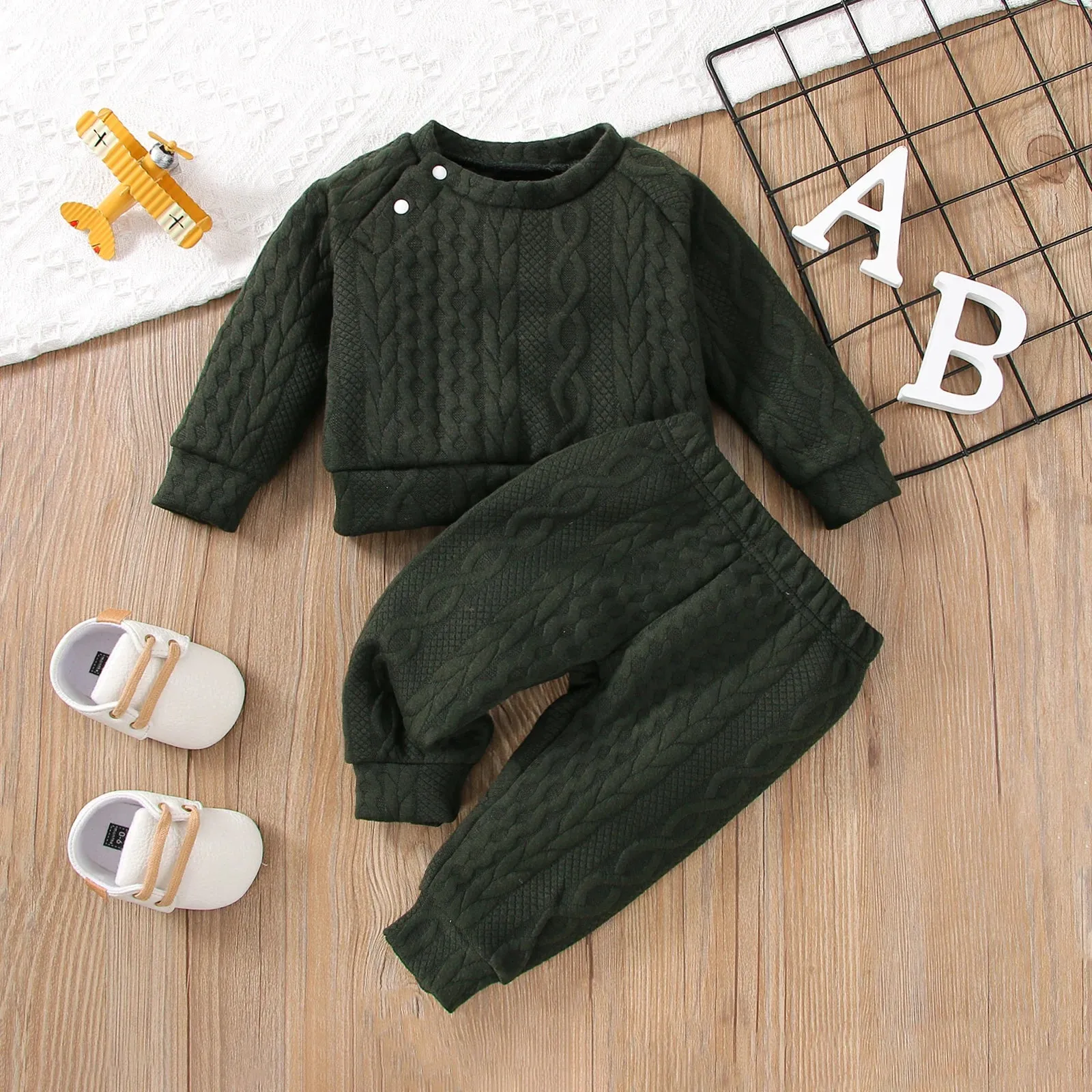 Autumn & Winter Long Sleeves Solid Color Top & Pants Set