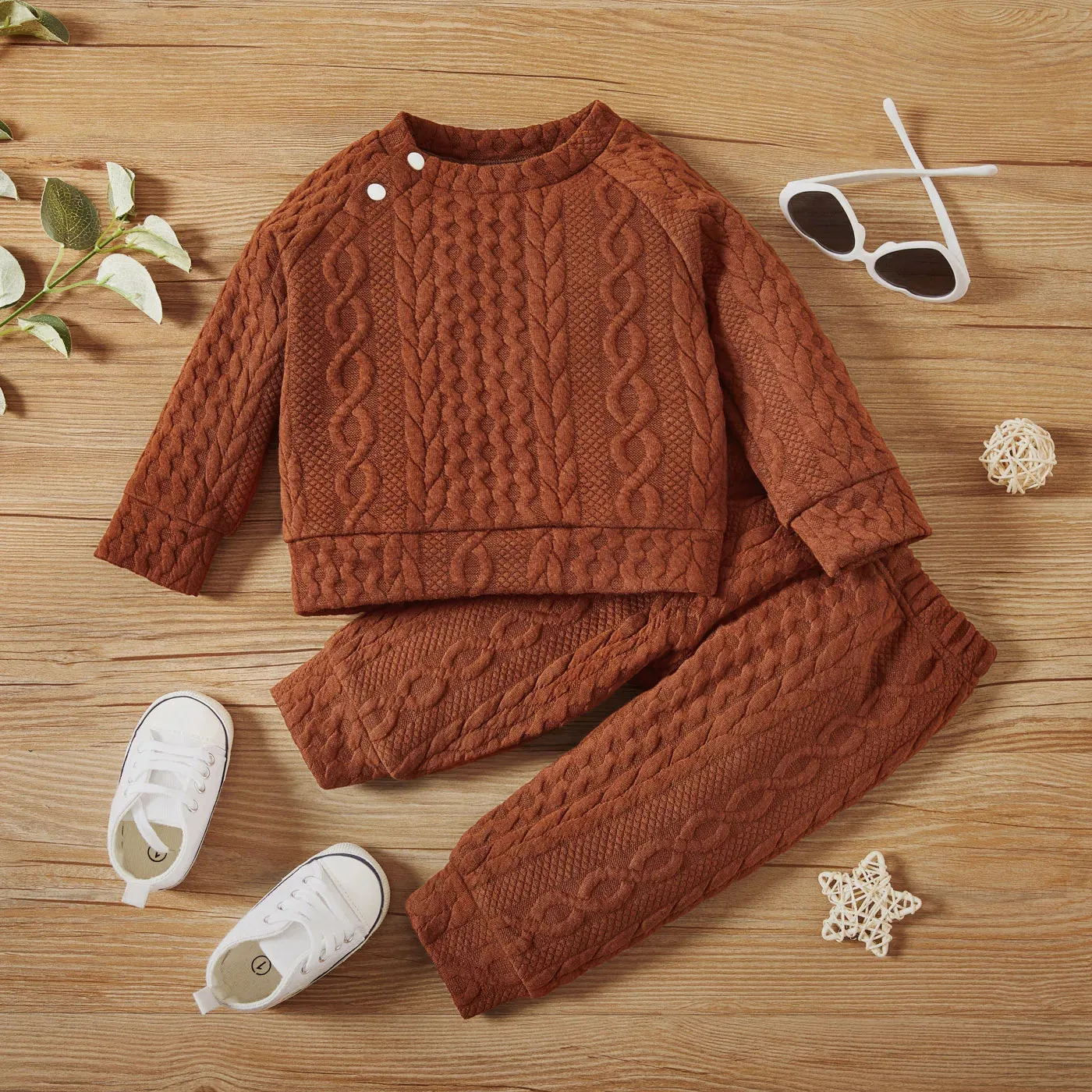 Autumn & Winter Long Sleeves Solid Color Top & Pants Set