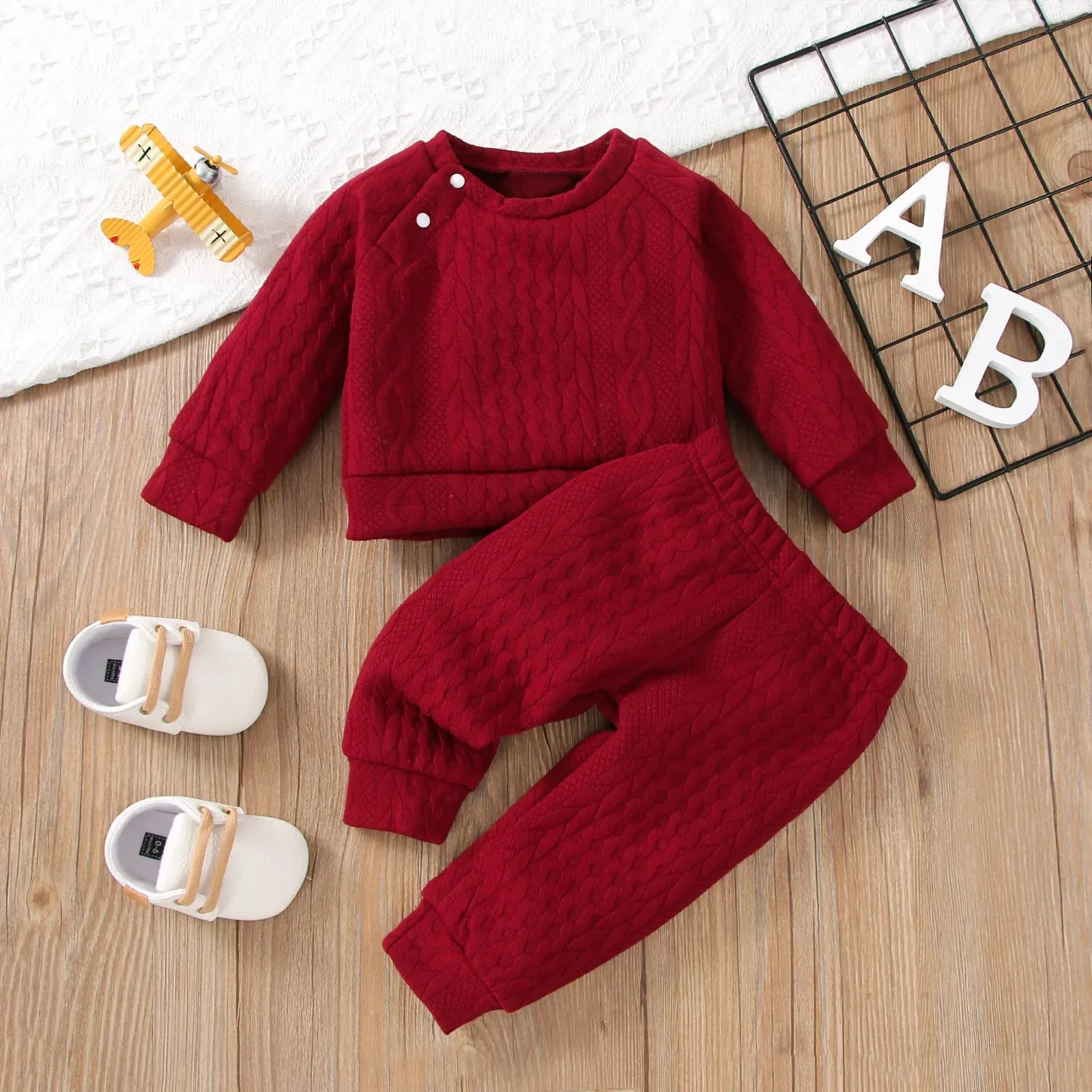 Autumn & Winter Long Sleeves Solid Color Top & Pants Set
