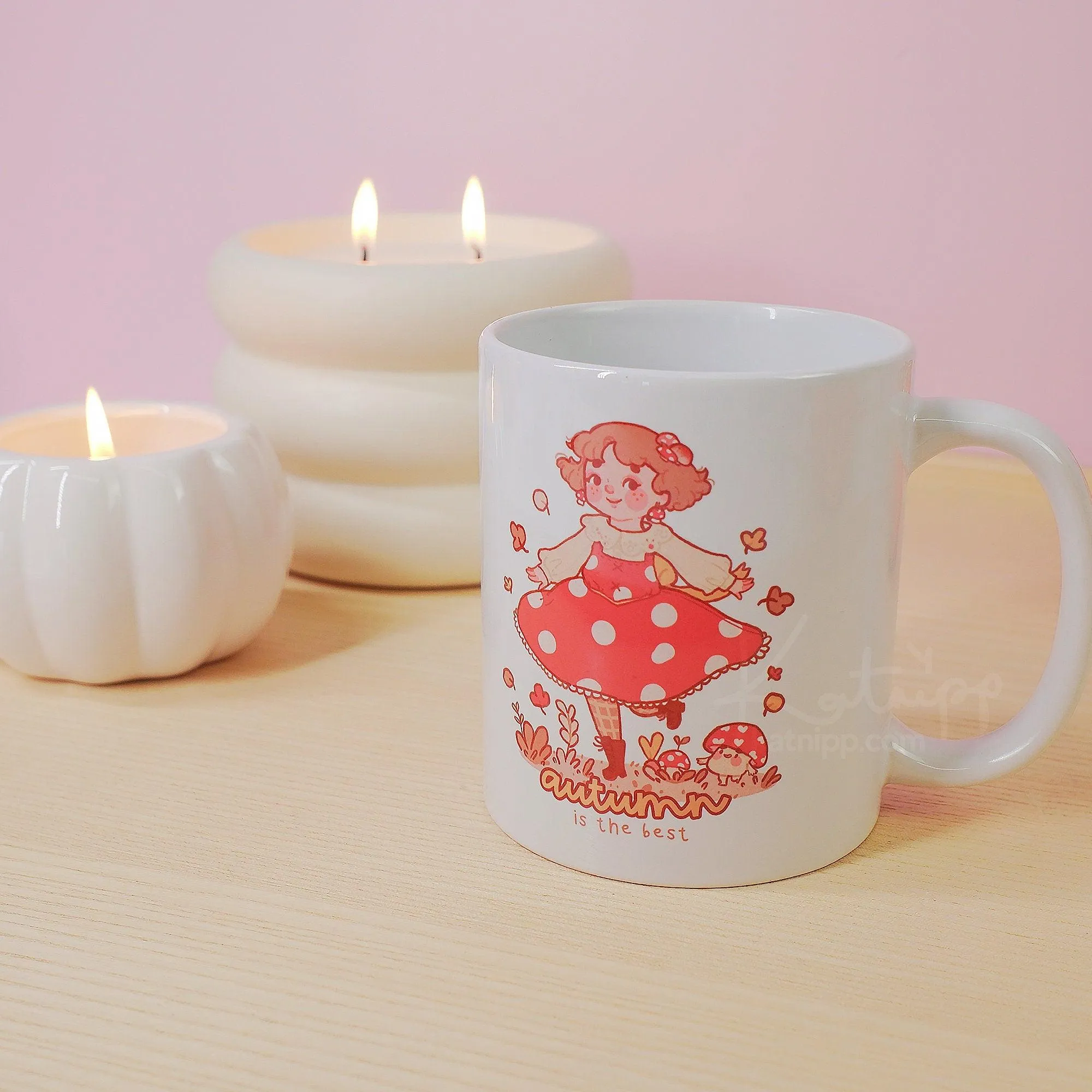 Autumn Ceramic Mug | Kawaii Fall Mug | Cozy Autumn Mug with Fall Girl Design