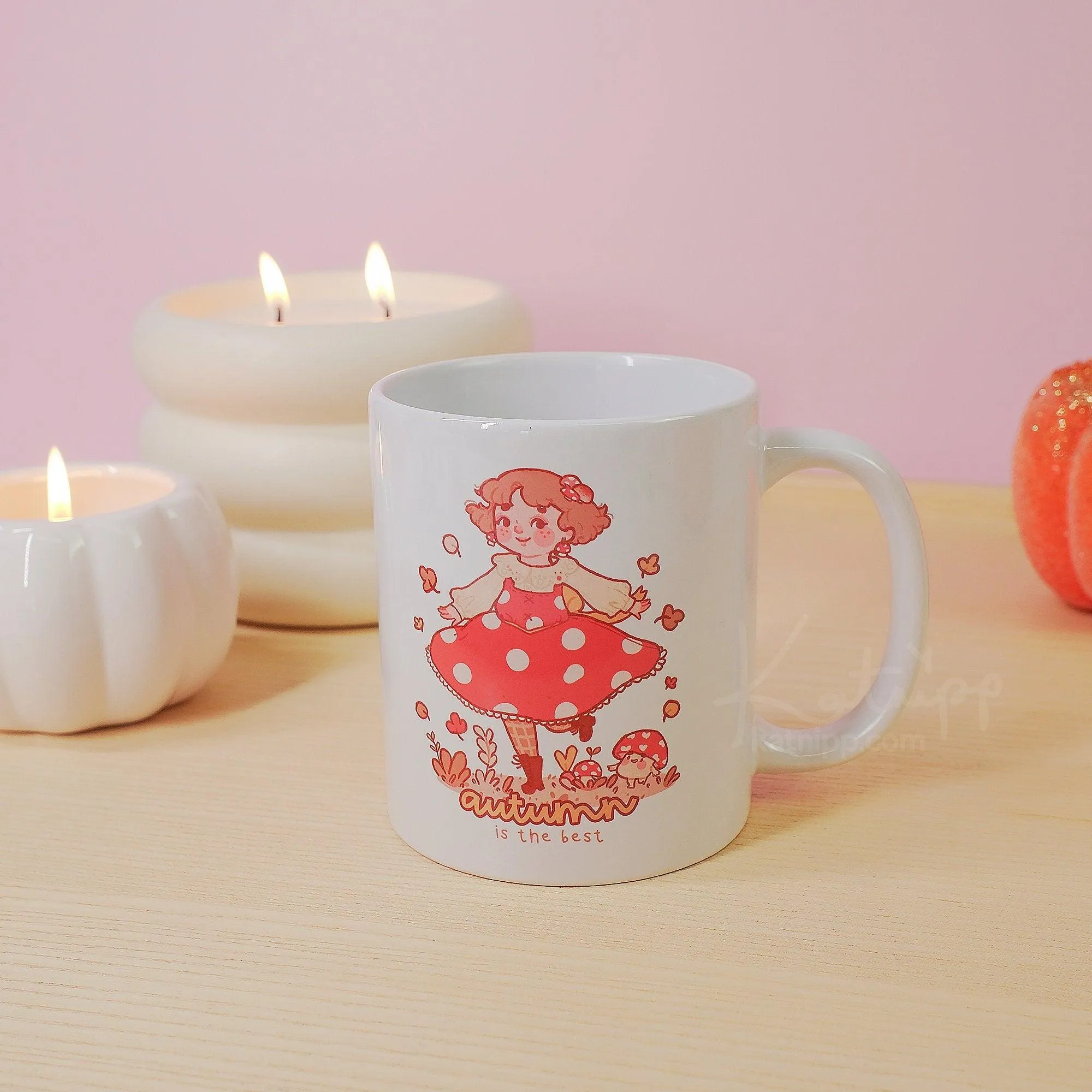 Autumn Ceramic Mug | Kawaii Fall Mug | Cozy Autumn Mug with Fall Girl Design
