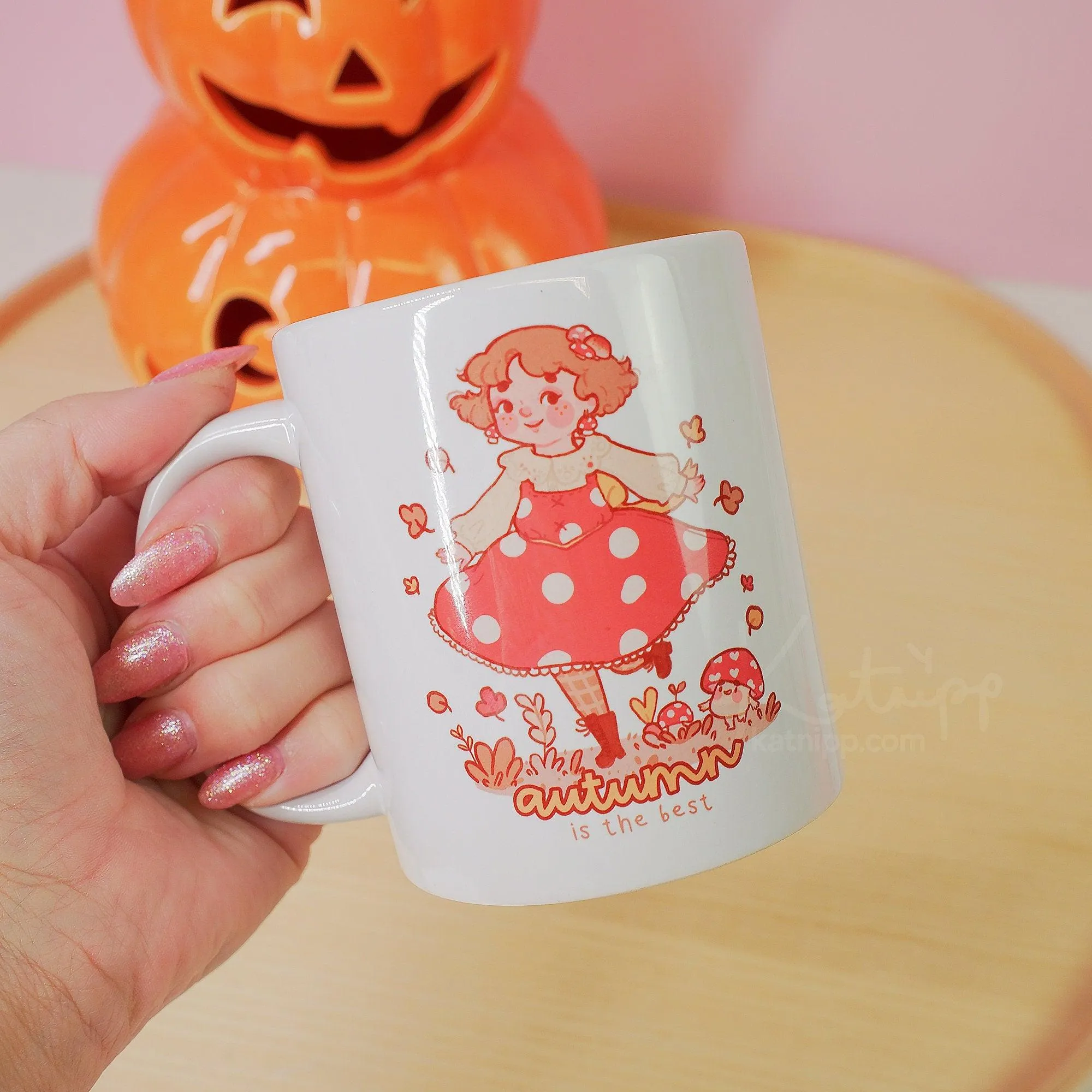 Autumn Ceramic Mug | Kawaii Fall Mug | Cozy Autumn Mug with Fall Girl Design
