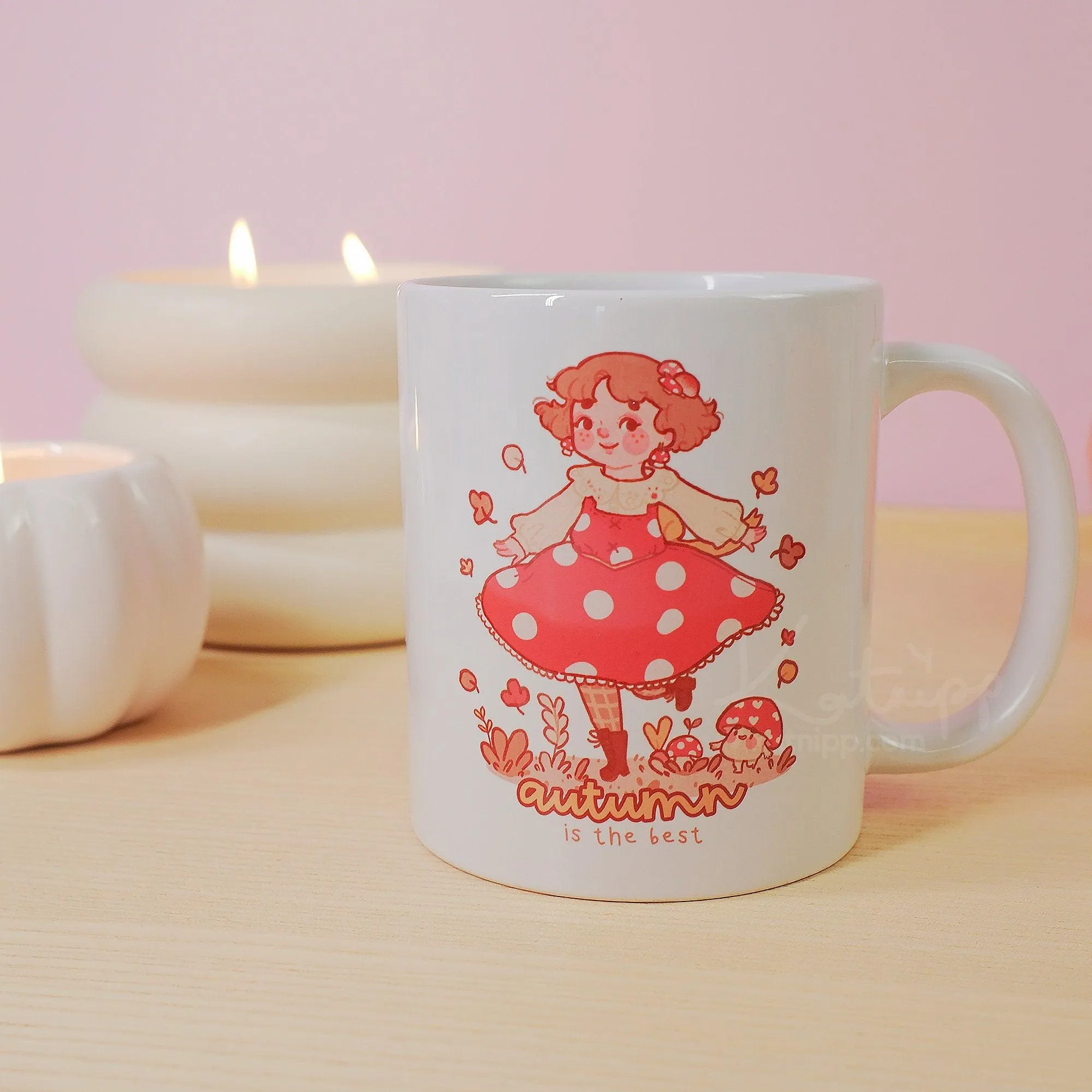 Autumn Ceramic Mug | Kawaii Fall Mug | Cozy Autumn Mug with Fall Girl Design