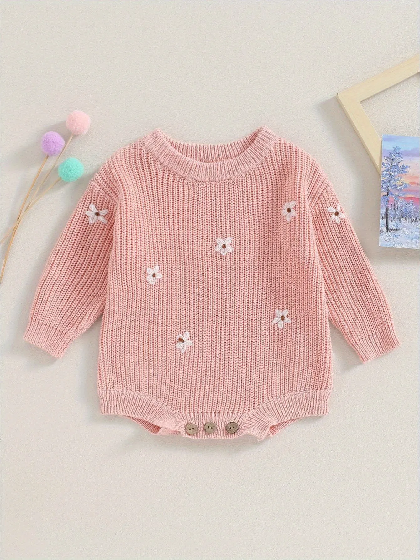 Baby Girls Flower Sweater Romper