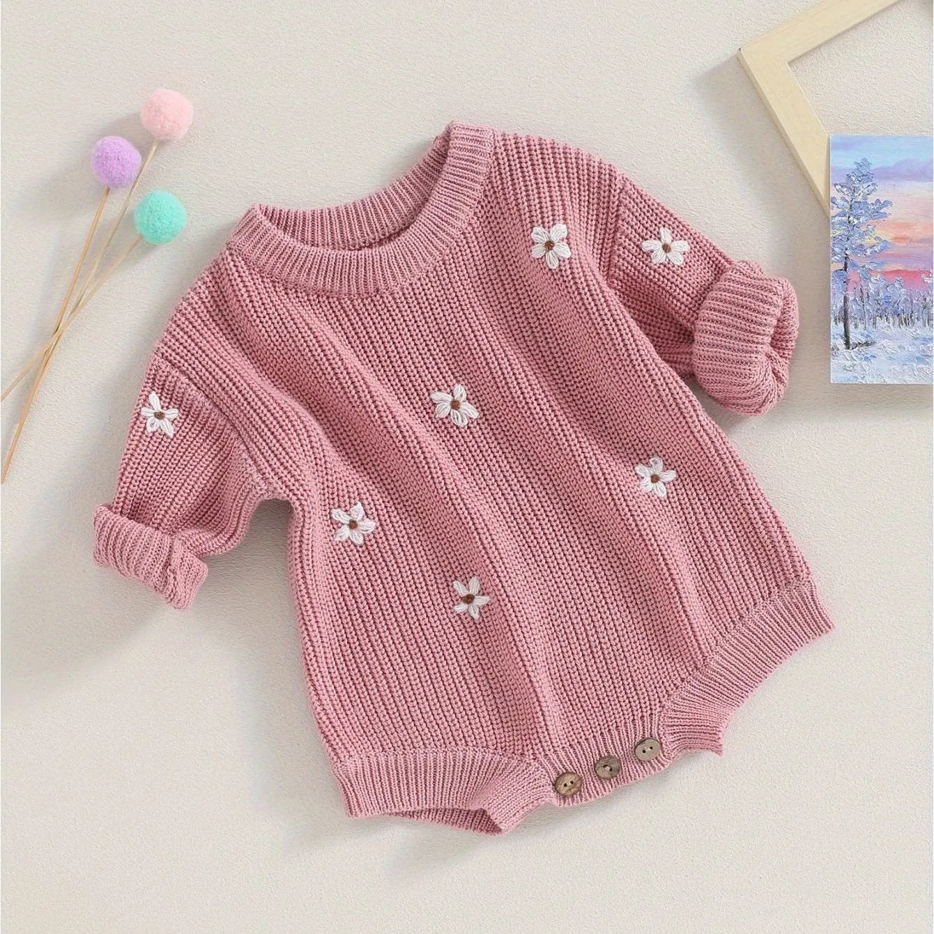 Baby Girls Flower Sweater Romper