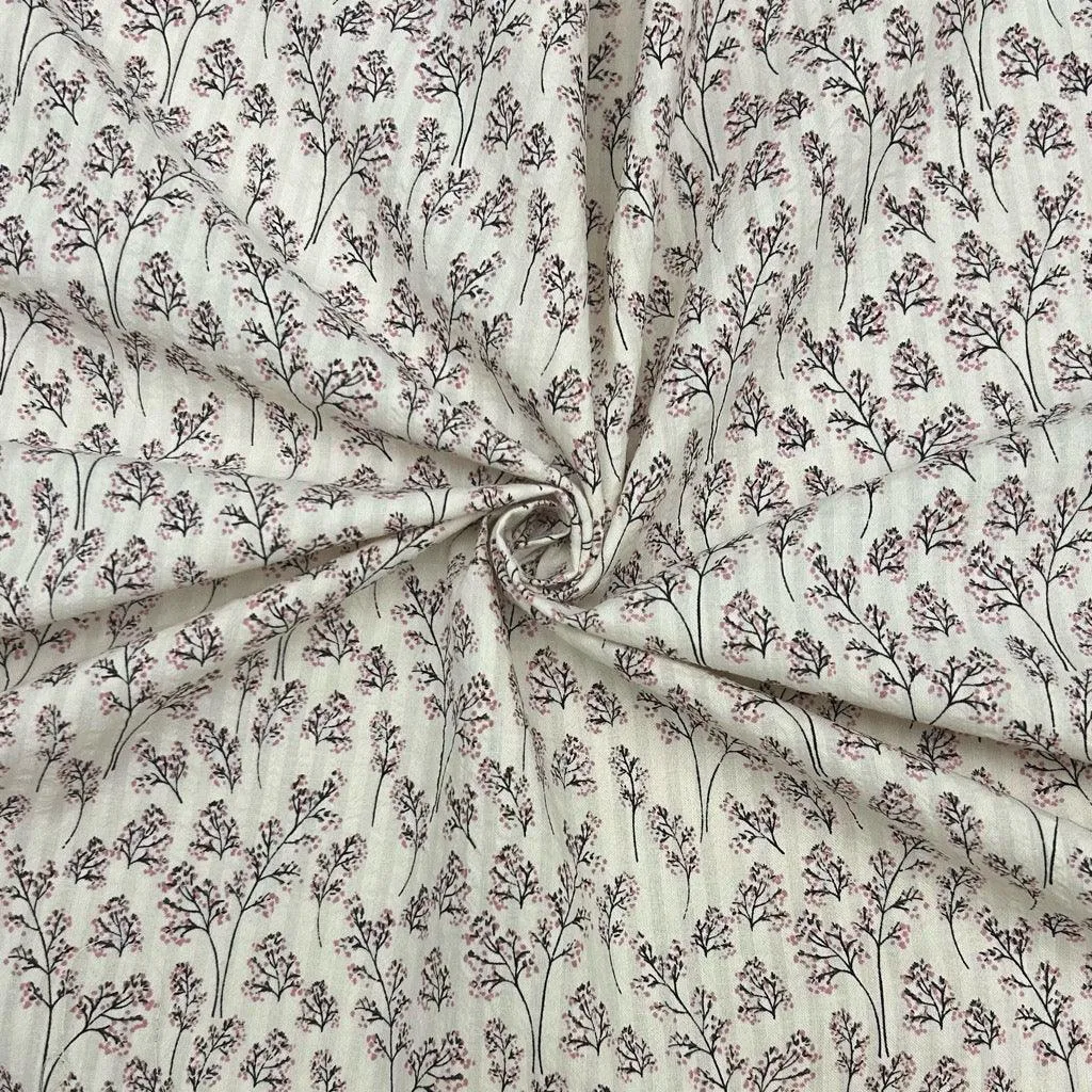 Blooming Branches Cotton Seersucker Fabric