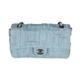Blue Denim Embroidered Perfume Bottle Medium Single Flap Bag