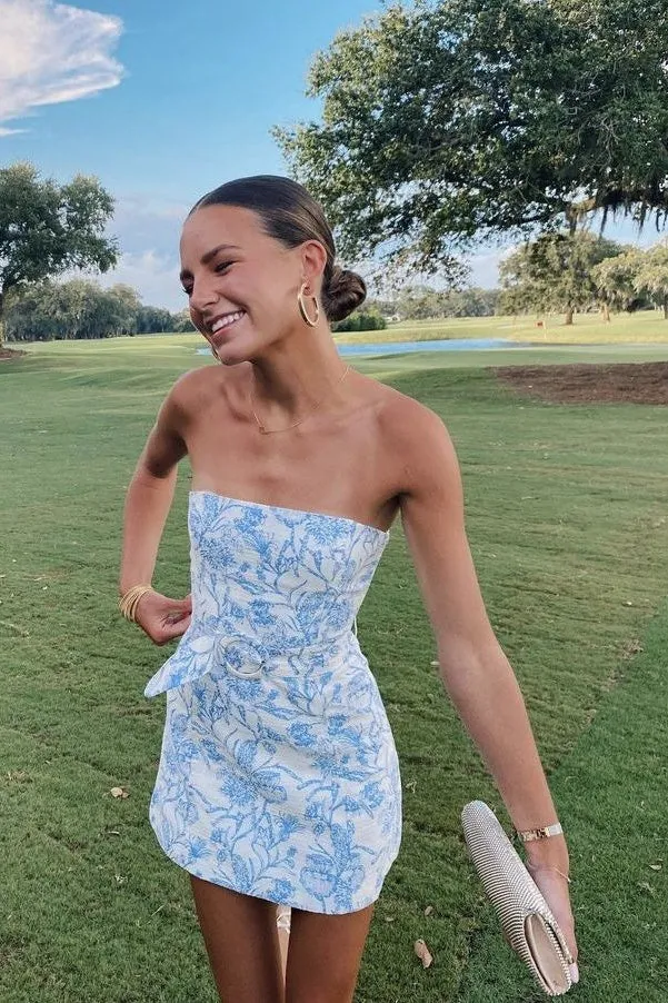 Bravo Floral Print Homecoming Dresses Strapless Mini Party Gown, LTP3013