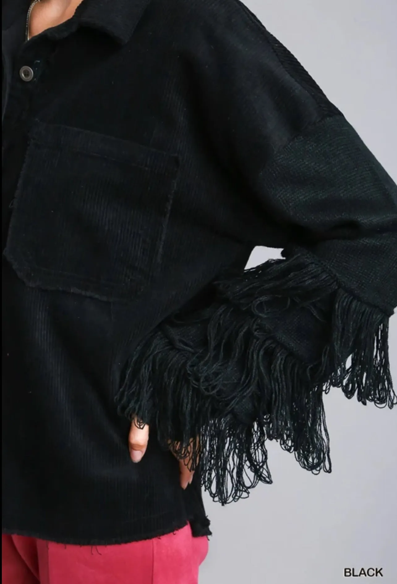 Corduroy Fringe Sweater Sleeve Jacket