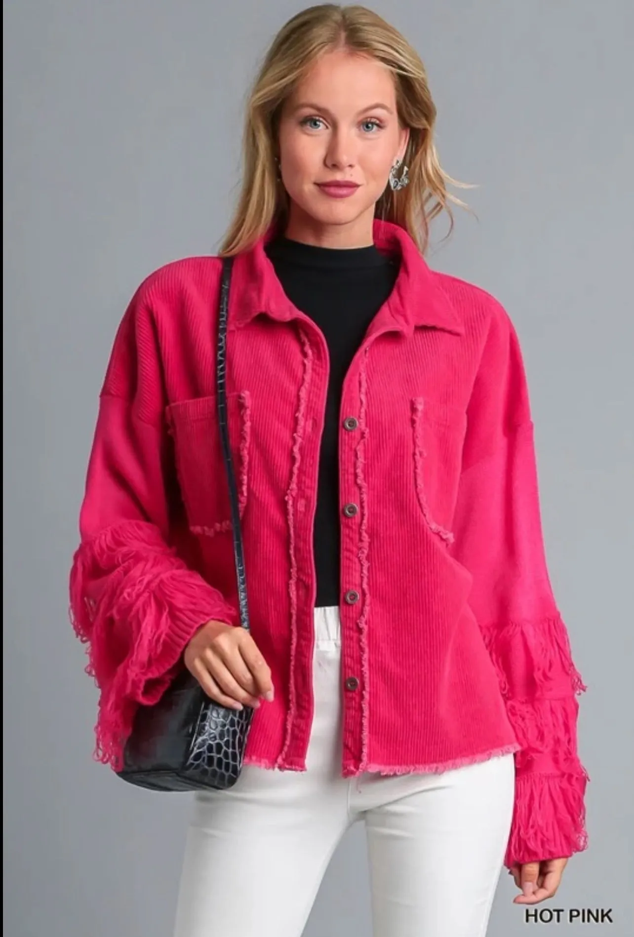 Corduroy Fringe Sweater Sleeve Jacket