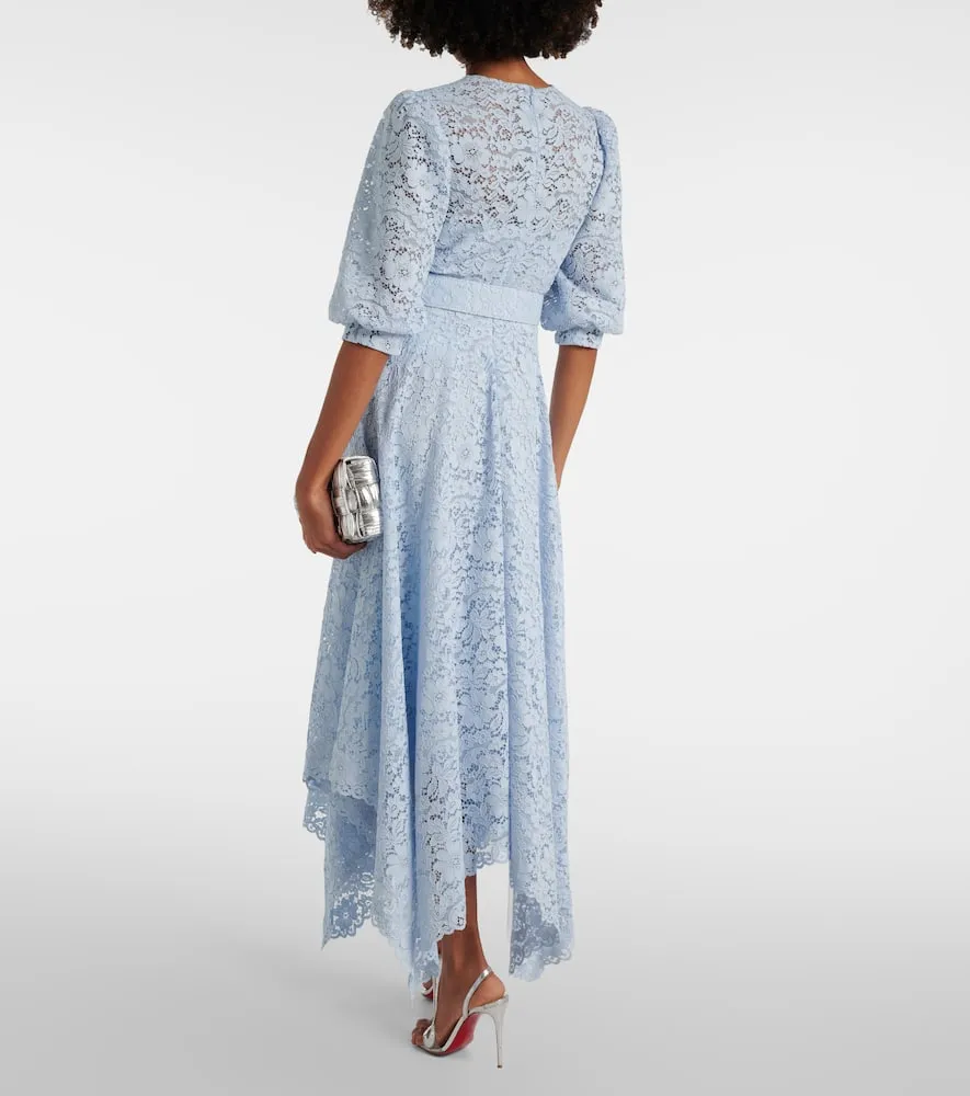 Costarellos Floral lace asymmetric midi dress