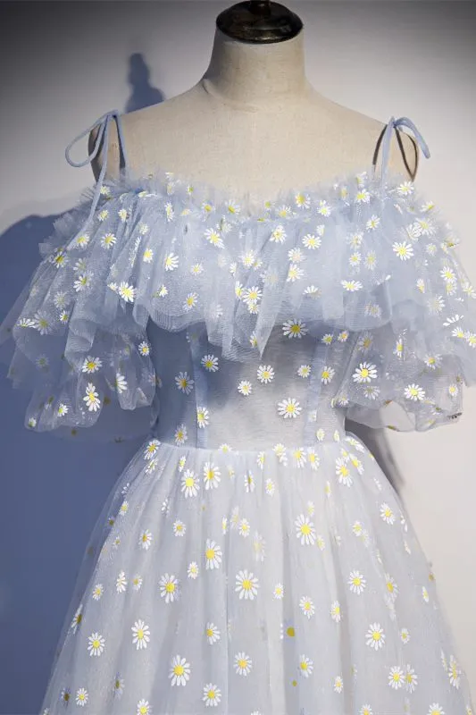 Daisy Floral A-line Long Light Blue Formal Dress