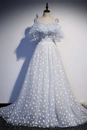 Daisy Floral A-line Long Light Blue Formal Dress