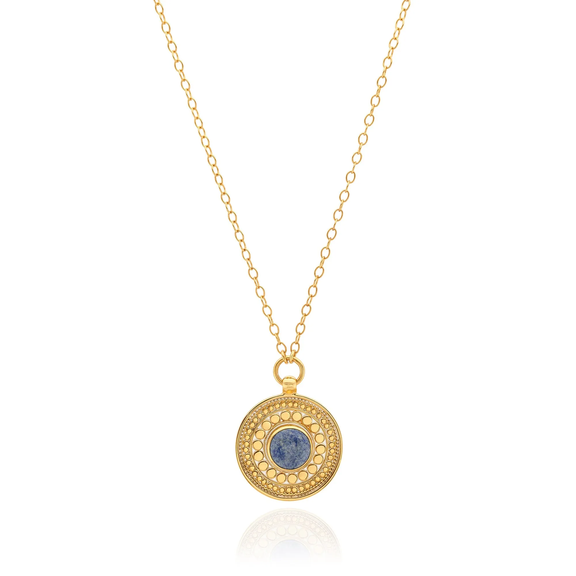 Dotted Dumortierite Pendant Necklace - Gold - NK10650-GDD
