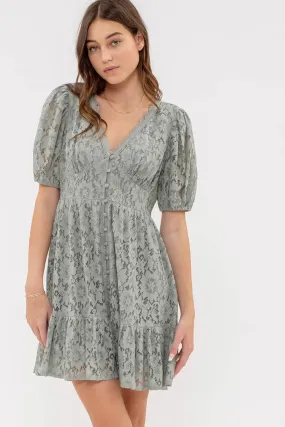 Floral Lace Button Front Mini Dress