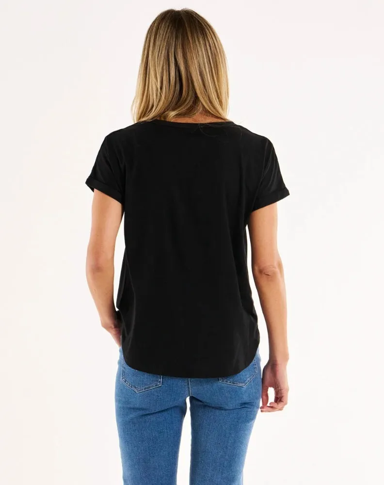 Hailey Short Sleeve Tee - Black Embellished