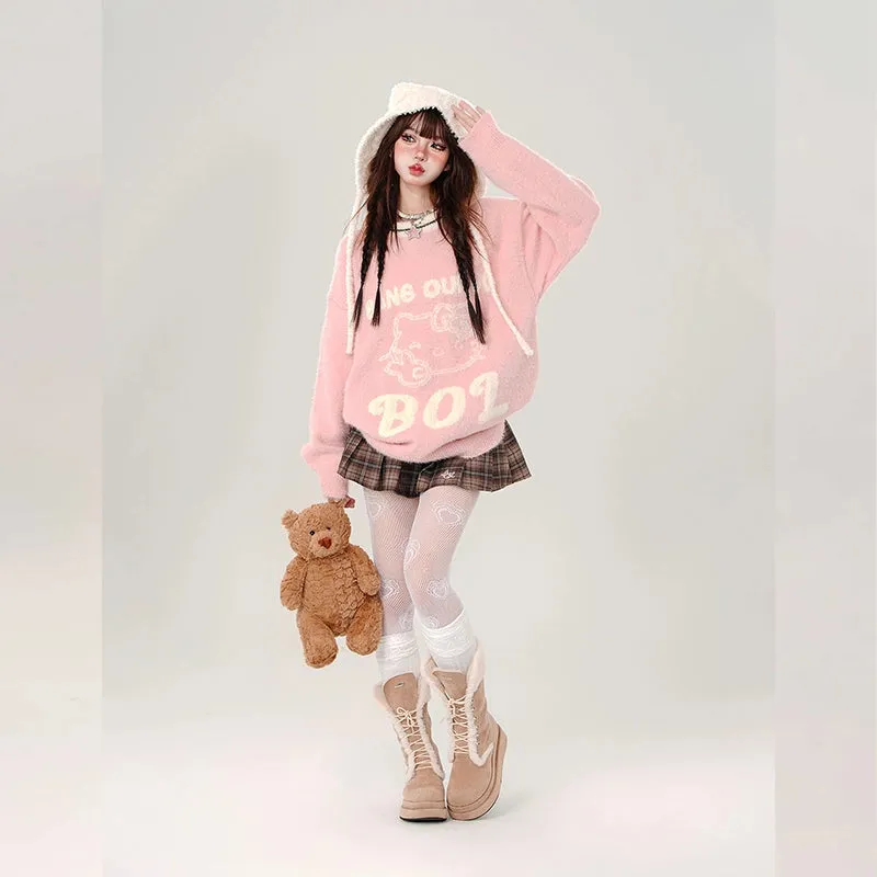 Kawaii Sweet Girl Style Pink Hello Kitty Embroidered Sweater