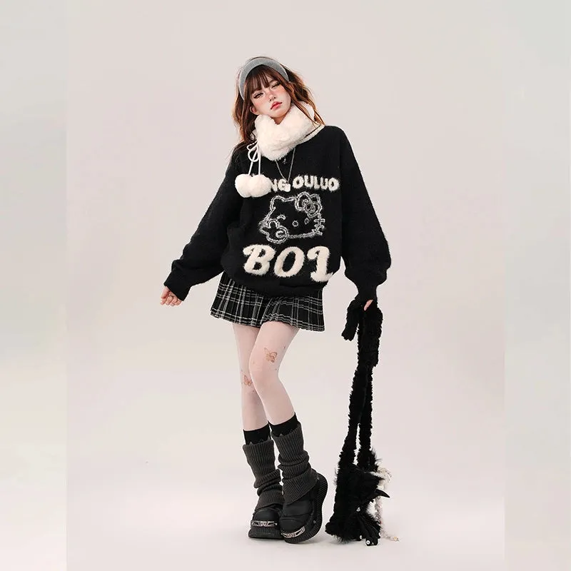 Kawaii Sweet Girl Style Pink Hello Kitty Embroidered Sweater