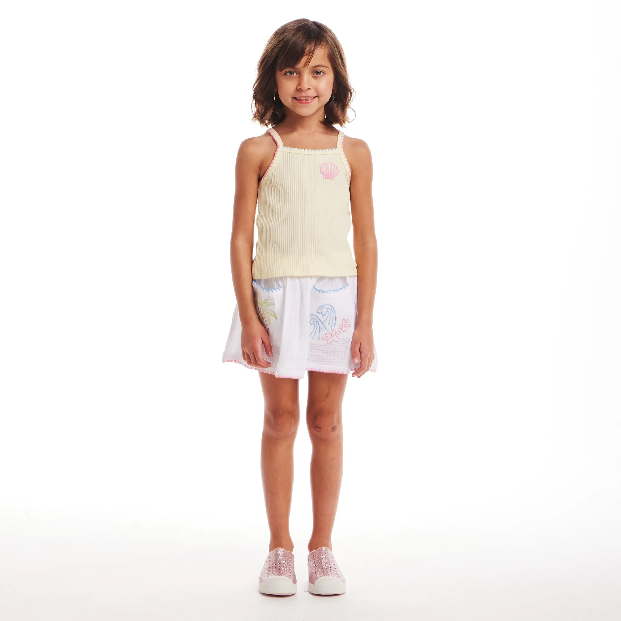 Kids (2-6x) Knit Halter Tank & White Gauze Skort | Beach Dreams
