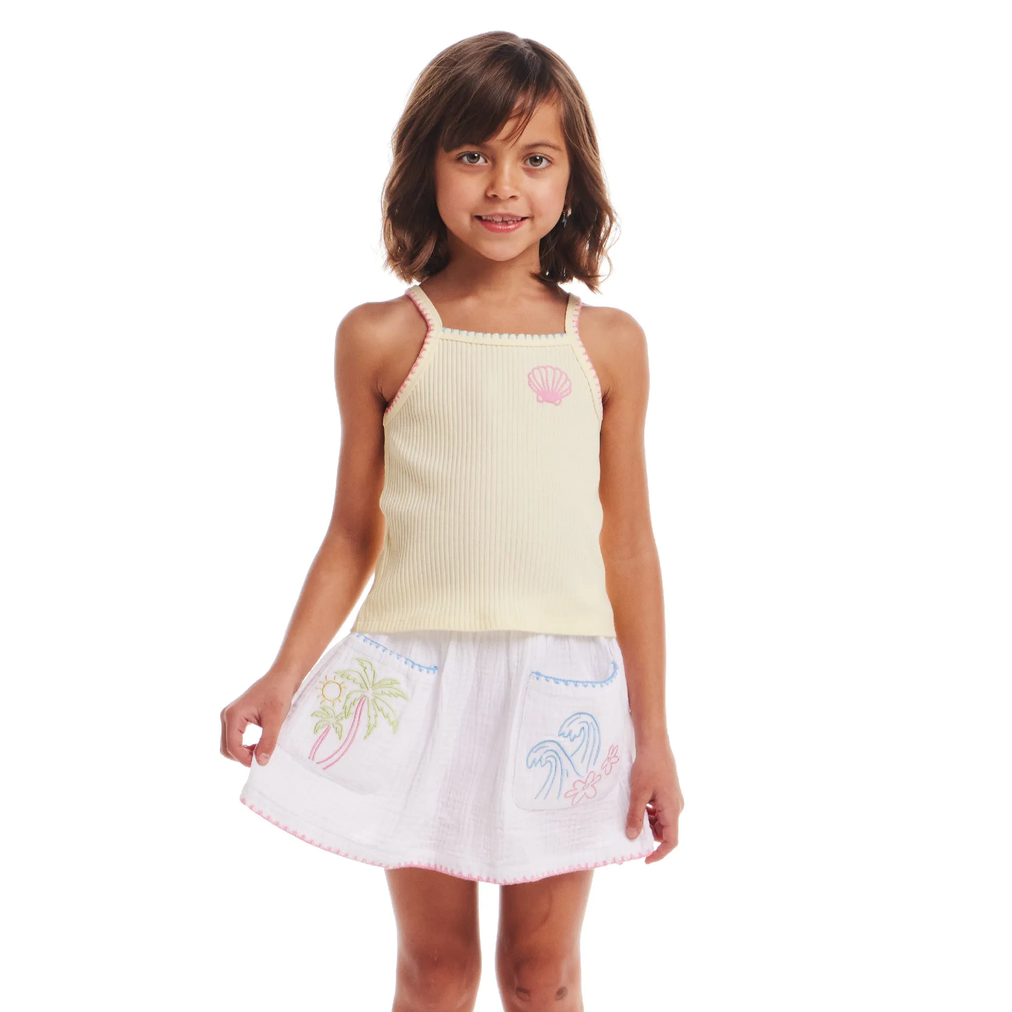Kids (2-6x) Knit Halter Tank & White Gauze Skort | Beach Dreams