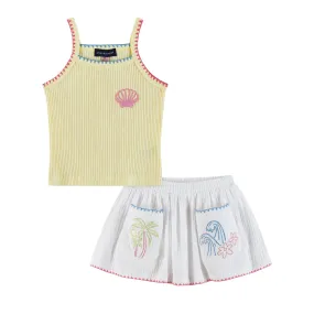 Kids (2-6x) Knit Halter Tank & White Gauze Skort | Beach Dreams