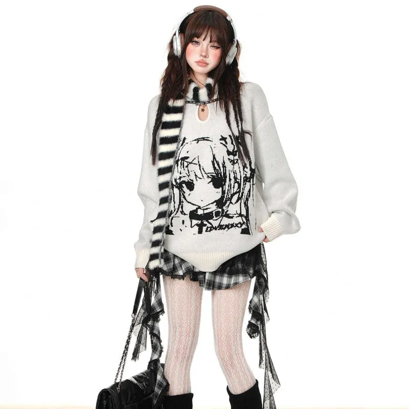 Korean Lazy Style Simulated Line Comic Girl printed Sweater