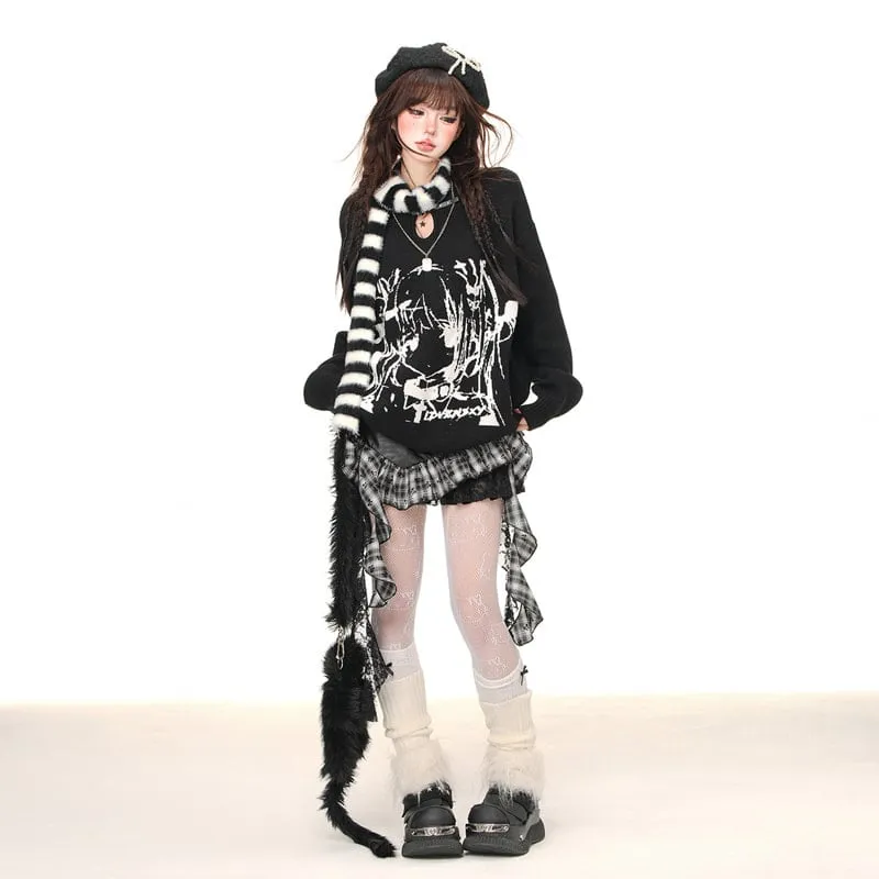Korean Lazy Style Simulated Line Comic Girl printed Sweater