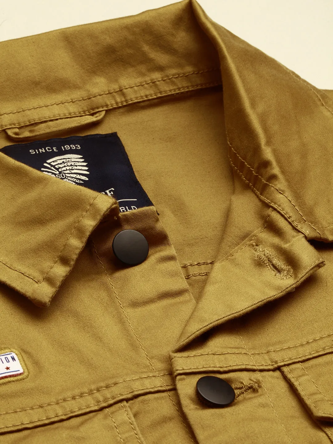 Men Beige Solid Casual Jacket