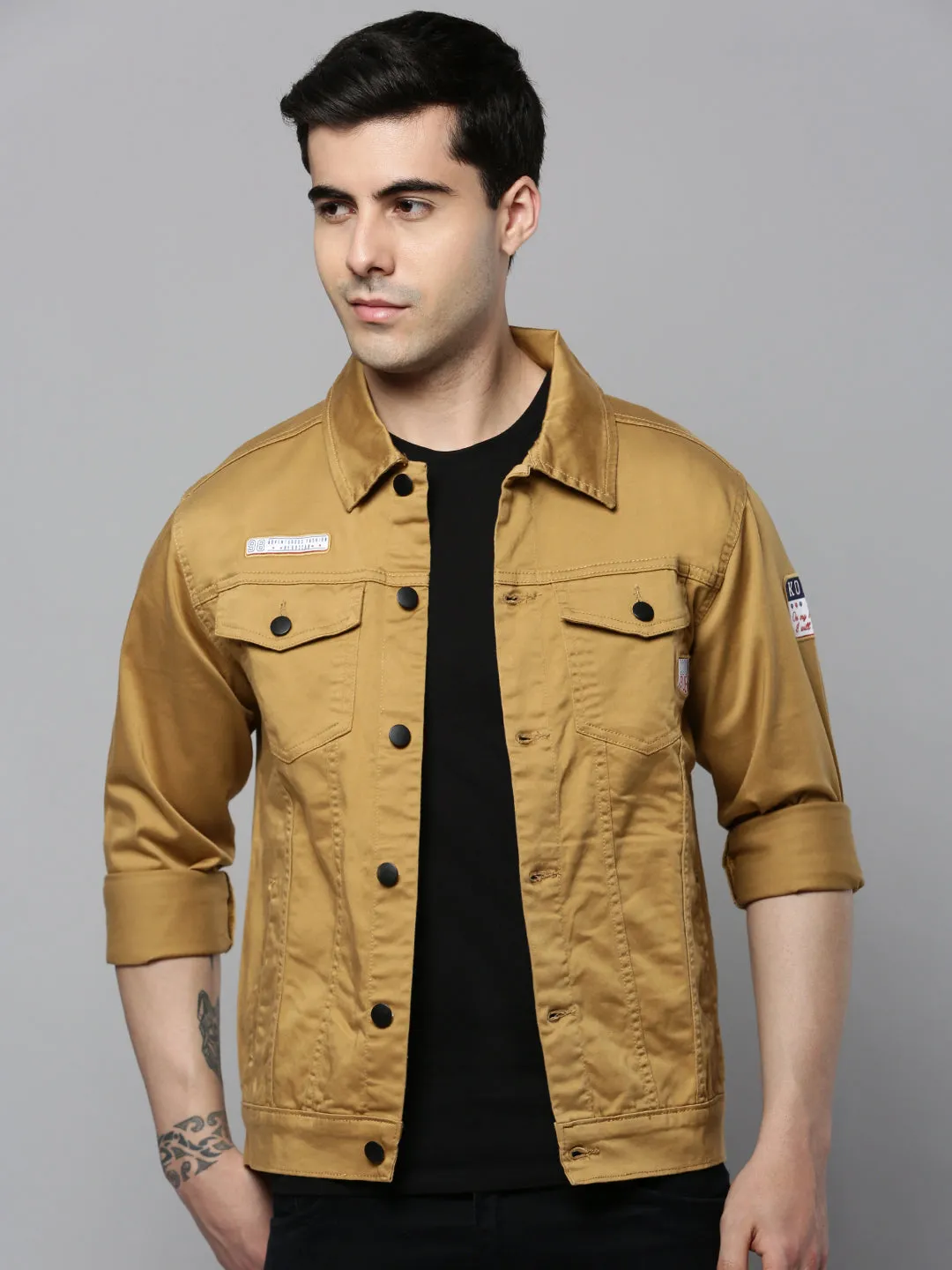 Men Beige Solid Casual Jacket