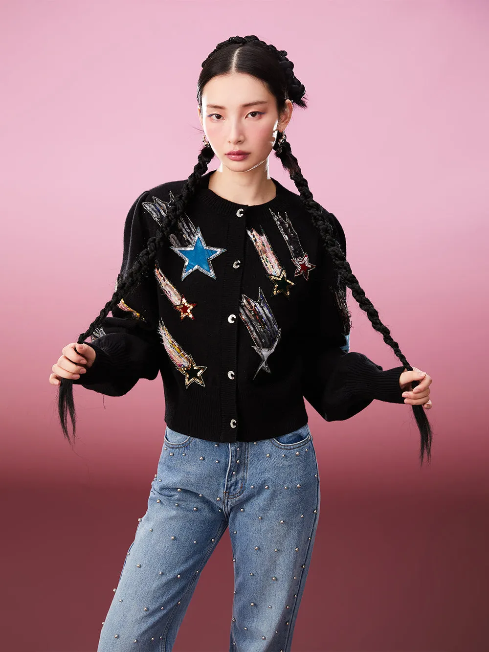 MUKZIN Puff Sleeve Black Versatile Casual Comfortable Cardigan
