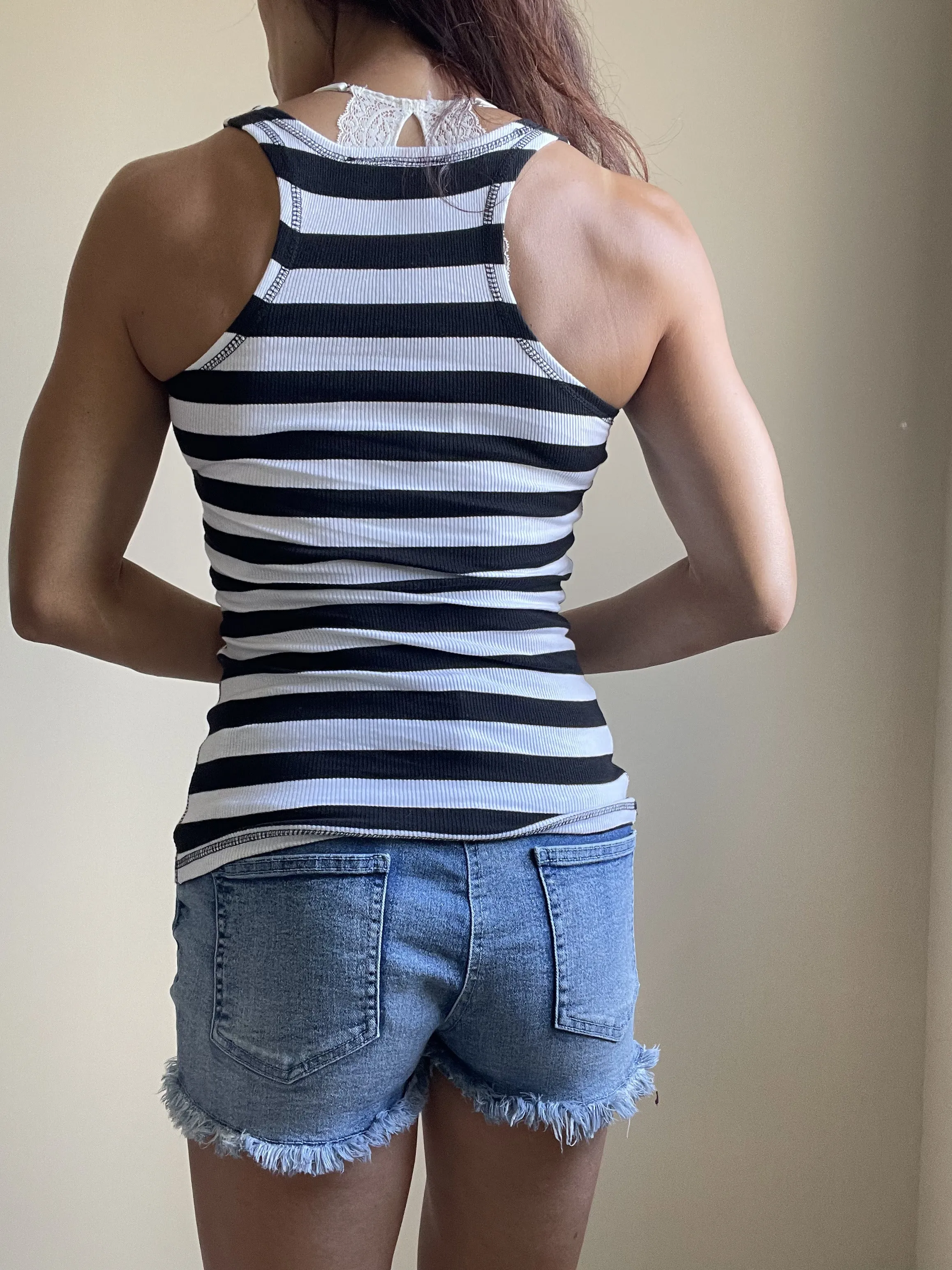 Nautical Pinup Striped Rib Tank Top with Anchor Logo