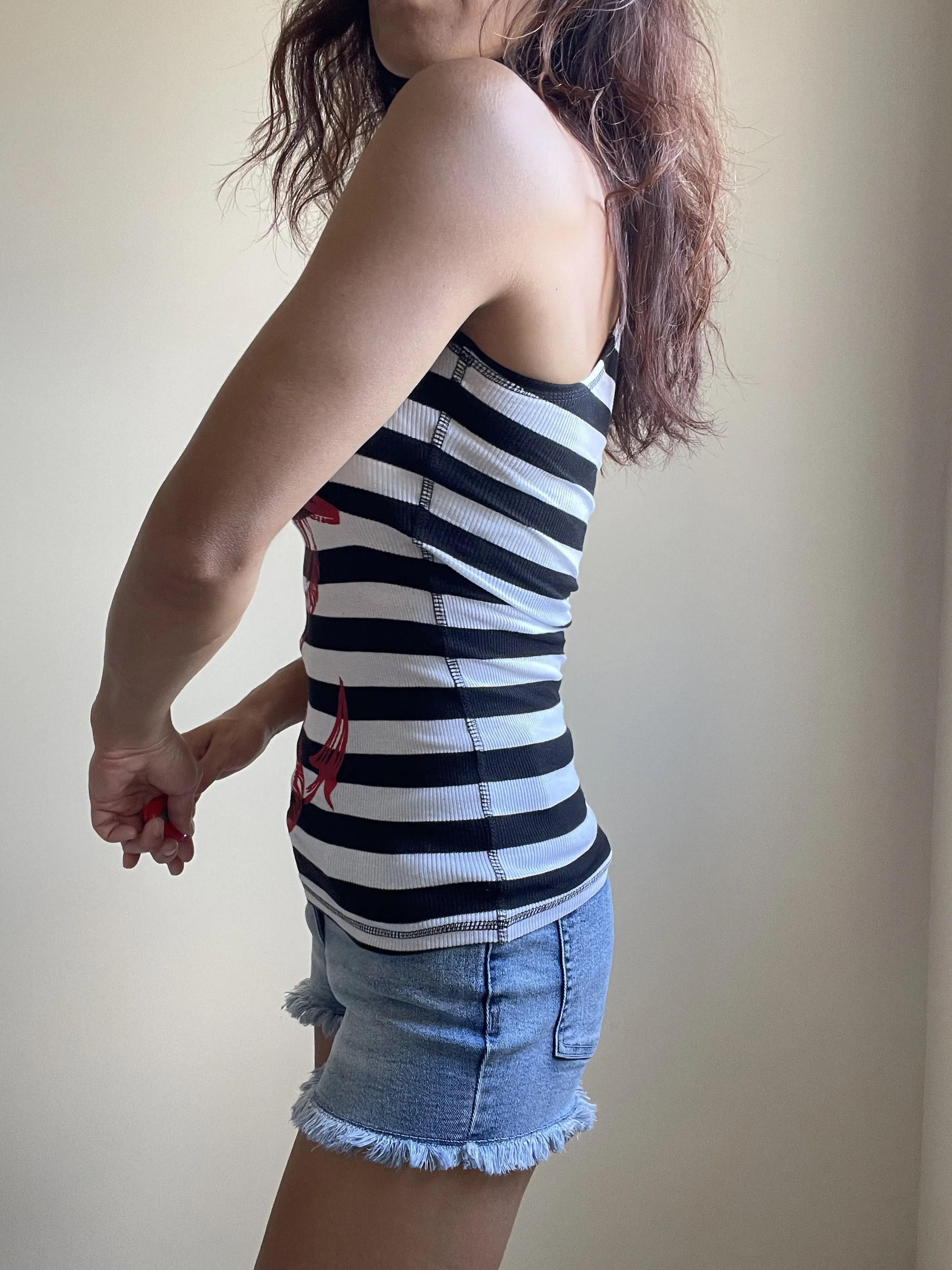 Nautical Pinup Striped Rib Tank Top with Anchor Logo