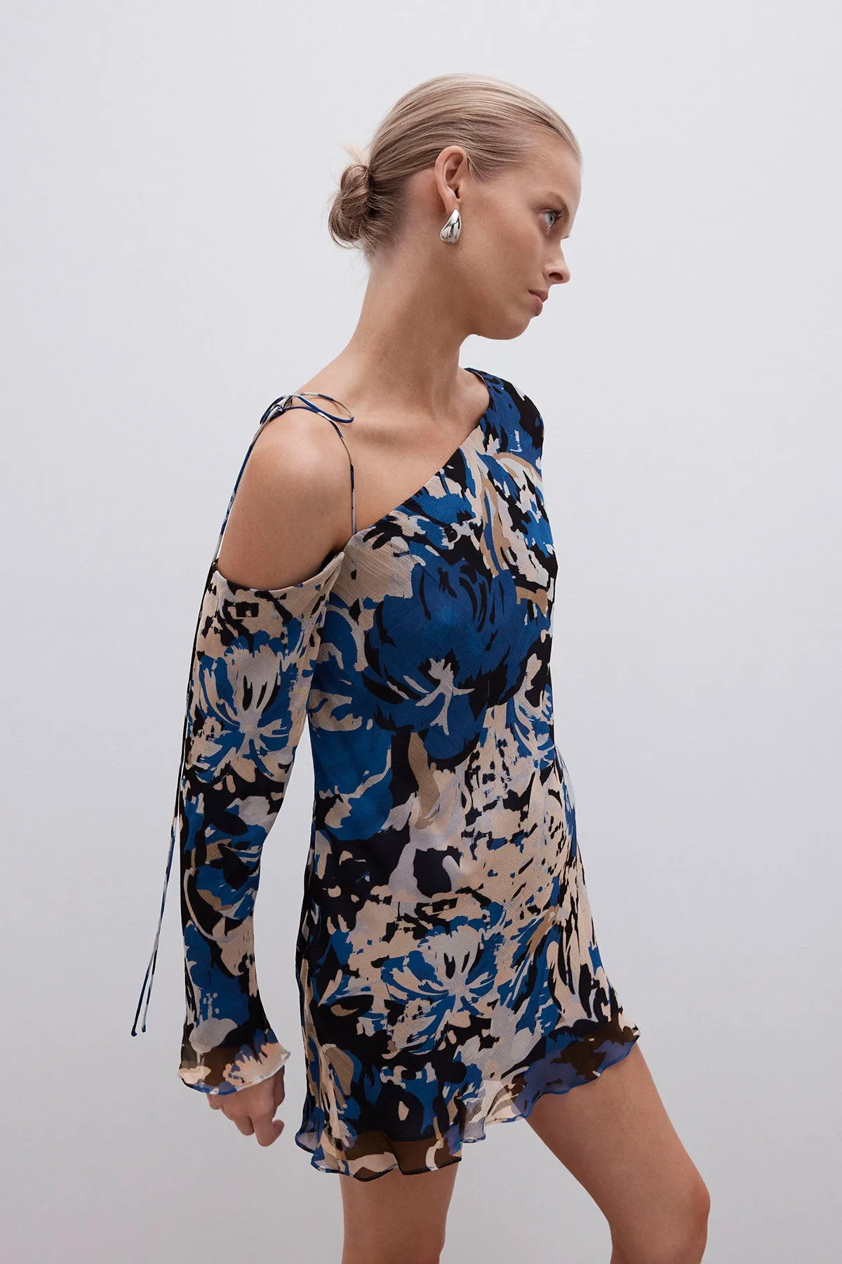 OLEA ASYMMETRICAL LONG SLEEVE MINI DRESS