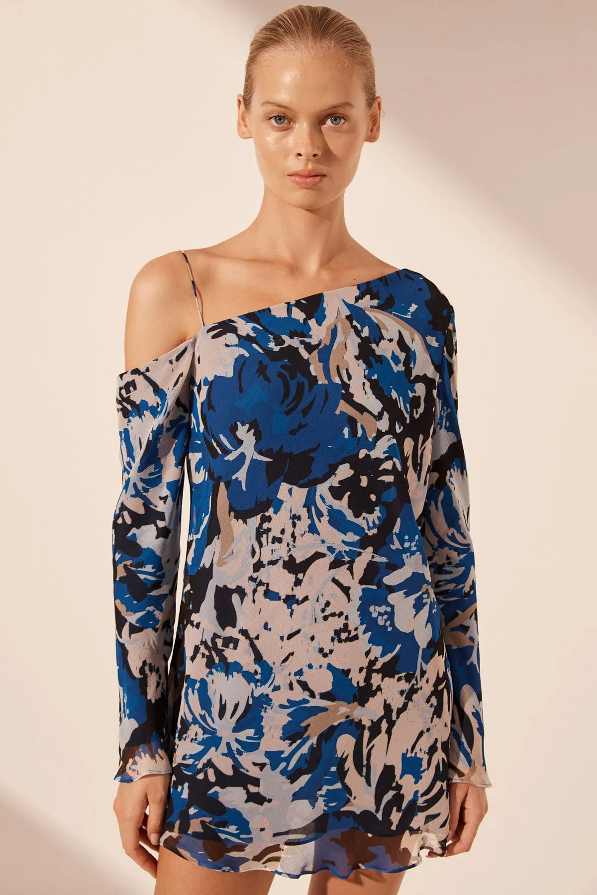 OLEA ASYMMETRICAL LONG SLEEVE MINI DRESS