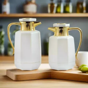 Premium Arabic Coffee Tea Pot Vacuum Flask 2 Pcs Gift Set (1.0L  07L) - White