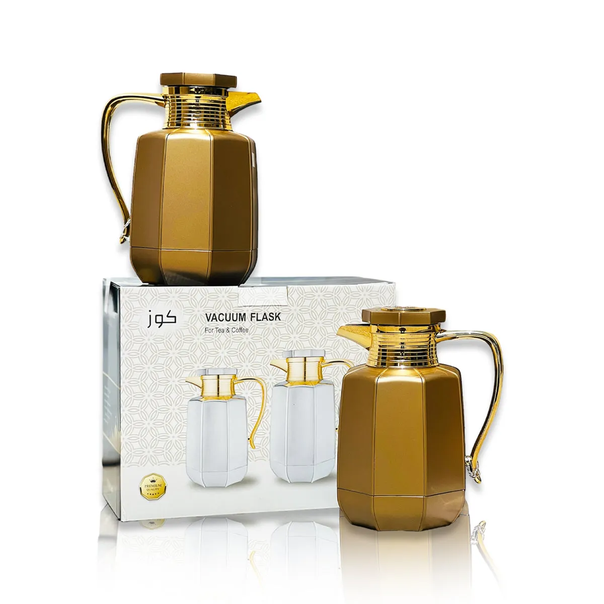 Premium Arabic Coffee Tea Pot Vacuum Flask 2 Pcs Gift Set (1.0L  07L)