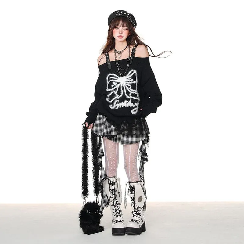 Sweet Girl Style Bow Embroidered Suspender Sweater