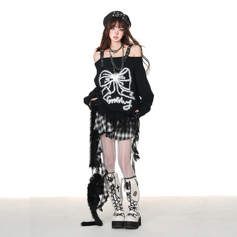 Sweet Girl Style Bow Embroidered Suspender Sweater