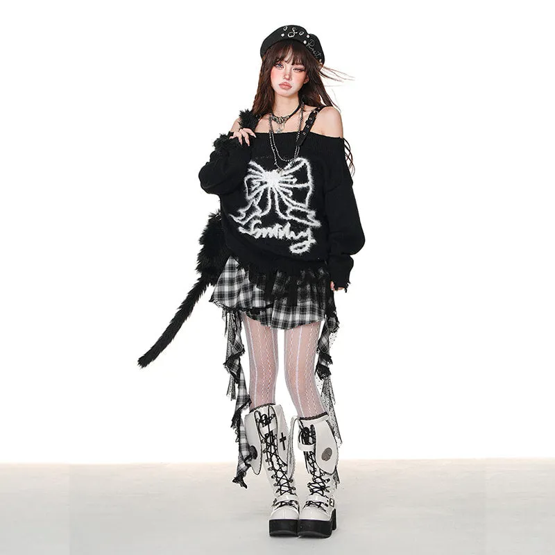 Sweet Girl Style Bow Embroidered Suspender Sweater