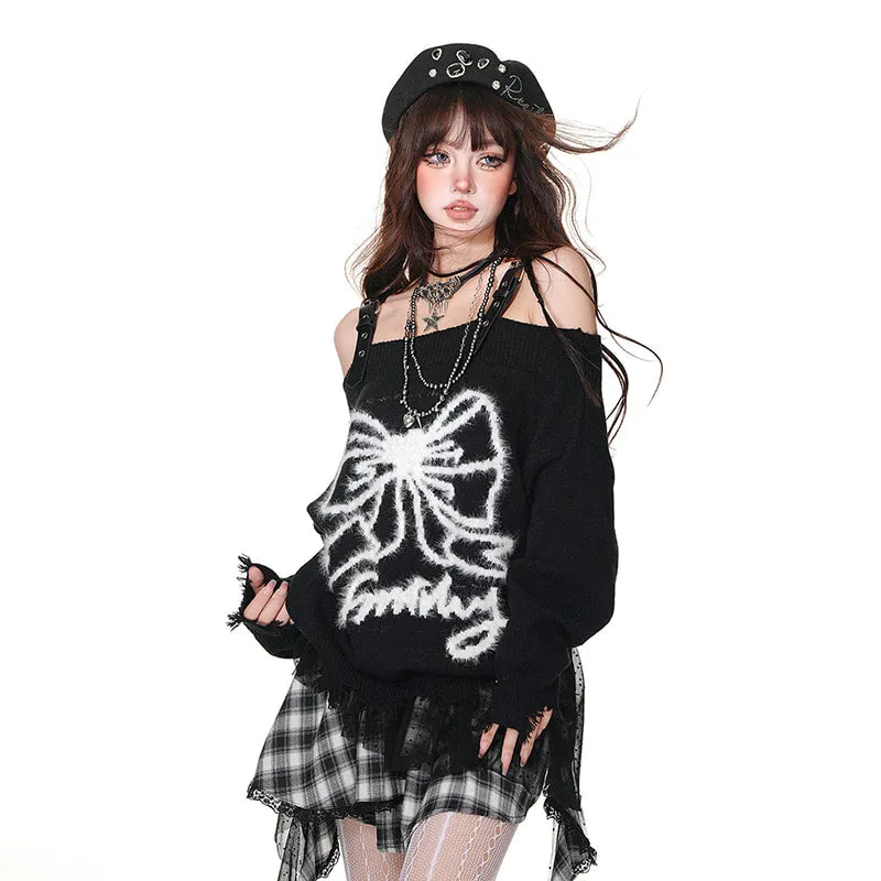 Sweet Girl Style Bow Embroidered Suspender Sweater