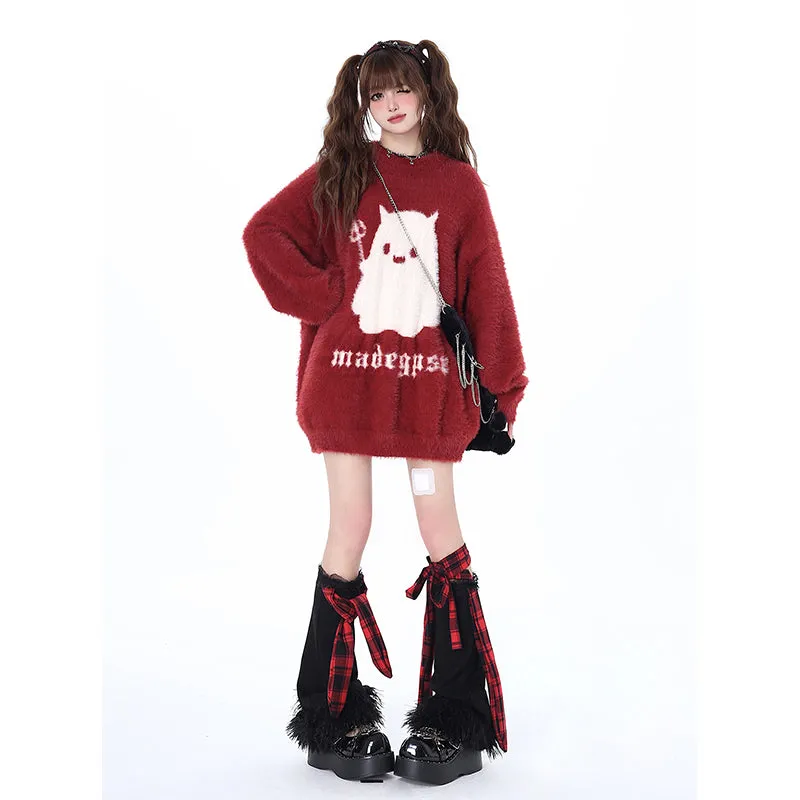 Sweet Girly Style Cartoon Ghost Embroidered All-match Sweater