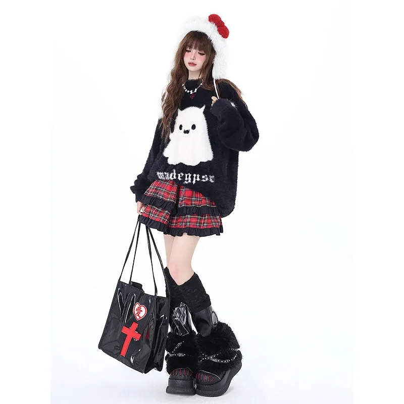 Sweet Girly Style Cartoon Ghost Embroidered All-match Sweater