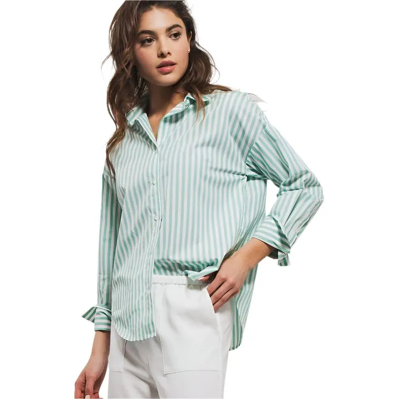 Women's Urban Daisy Mint Green Striped Button Up 10346TM