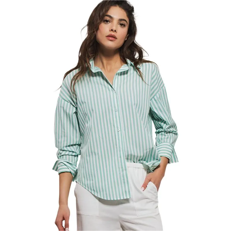 Women's Urban Daisy Mint Green Striped Button Up 10346TM